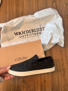 OluKai Black Camo Slip-On Sneaker with White Sole